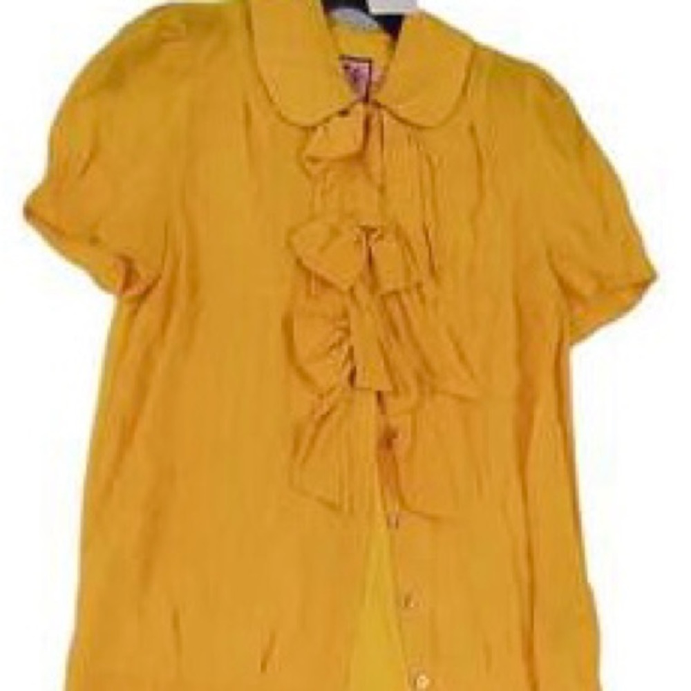Womens Yellow Short Sleeve Bowed Casual Blouse